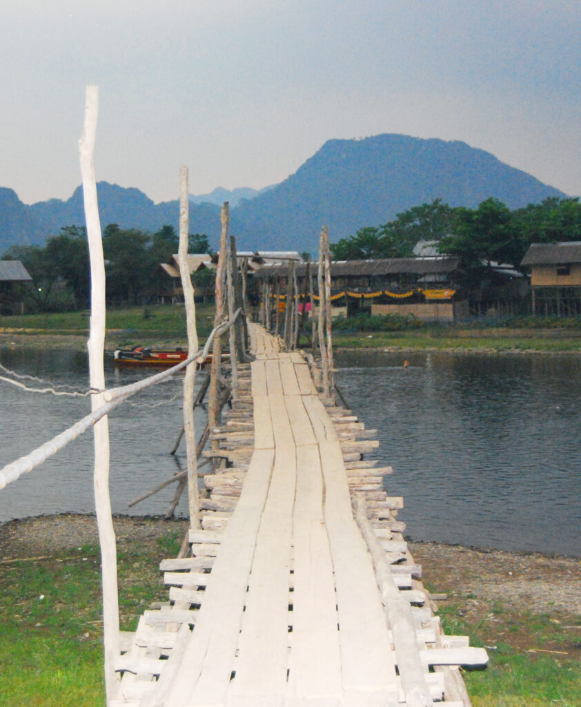 Rickety bridge at Vang Vieng